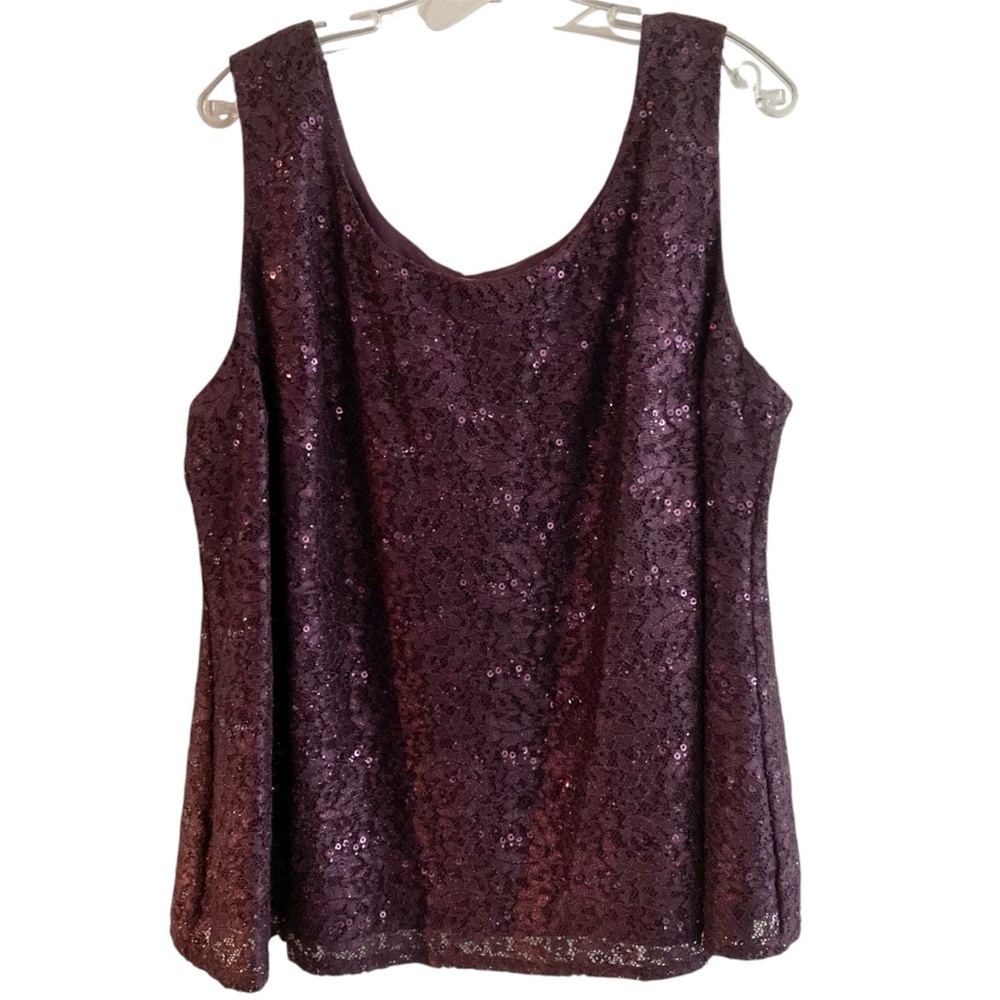 Laura | Plum Sequin & Lace Sleeveless Top